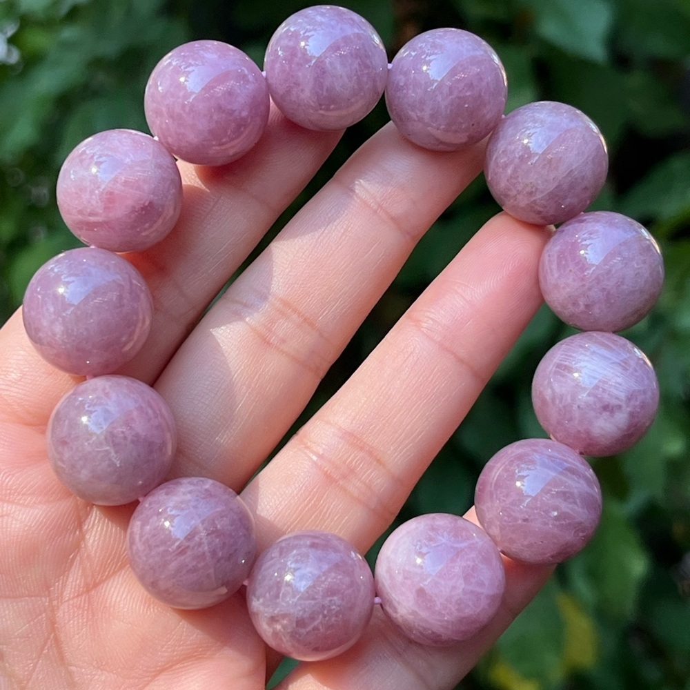 17mm chunky stretchable purple rose quartz bracelet‎